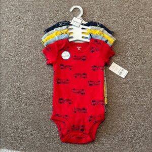 Carter's Red and Blue Fire Truck Bodysuit Set
